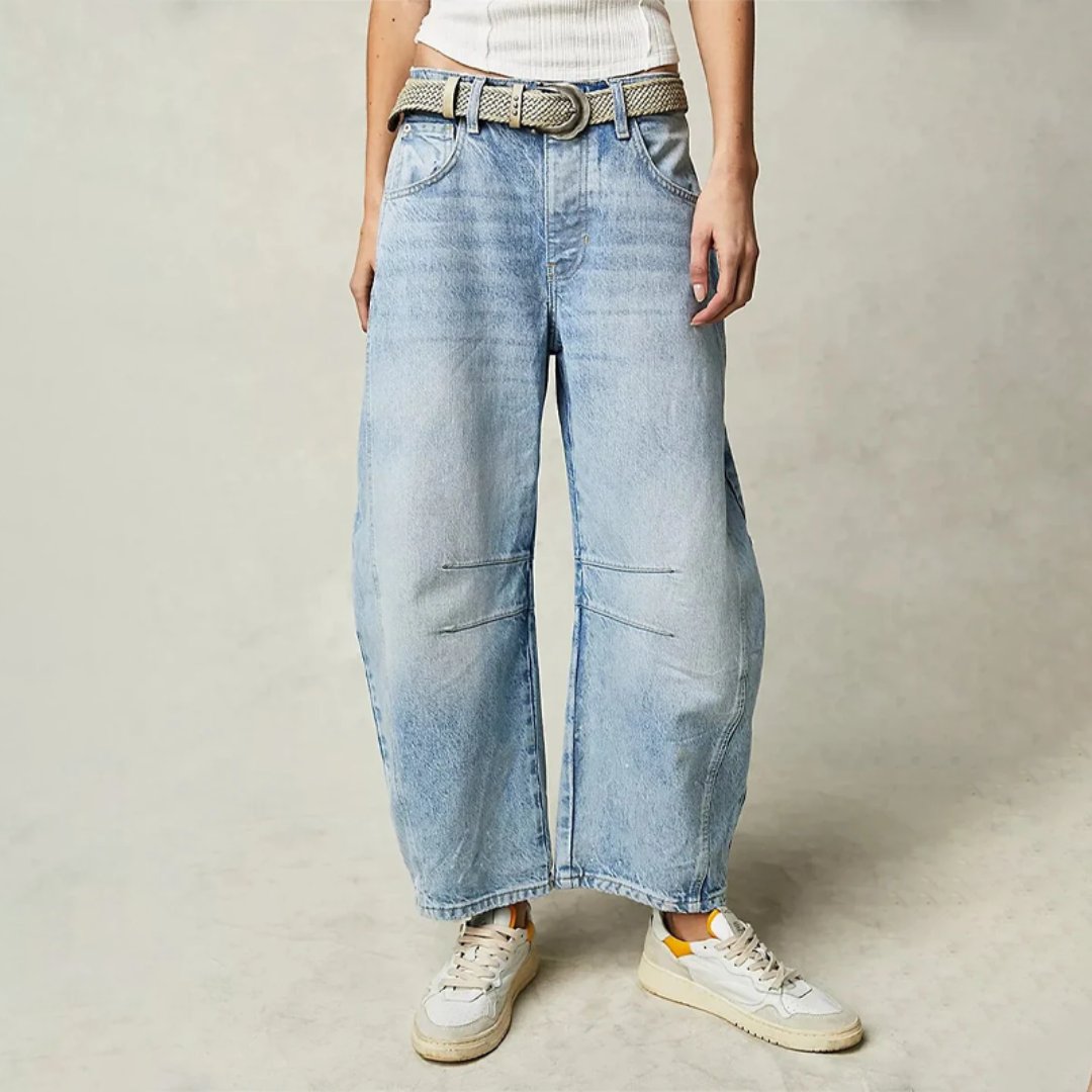 Women's Mid-Rise Heavyweight Denim Cropped Barrel Leg Jeans