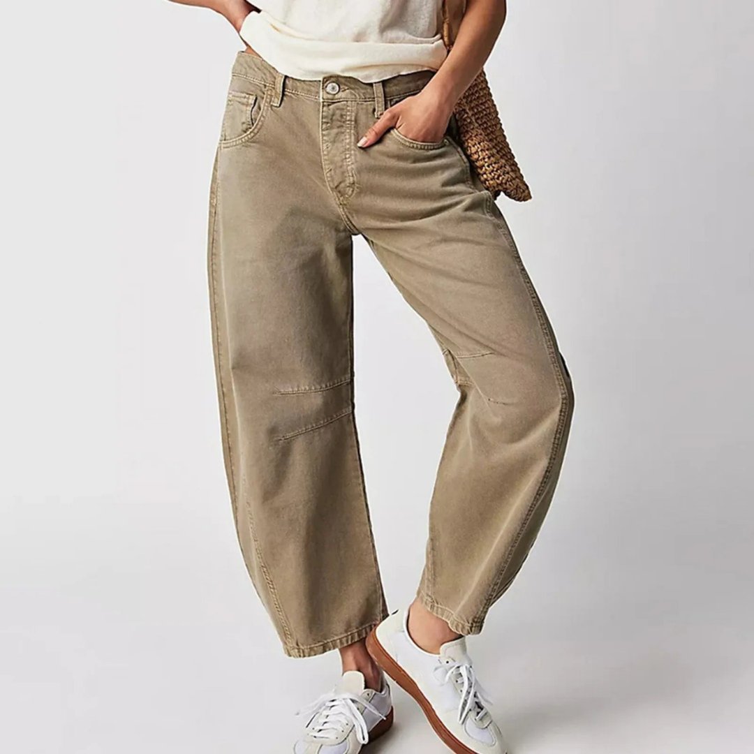 Women's Mid-Rise Heavyweight Denim Cropped Barrel Leg Jeans
