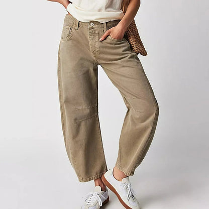 Women's Mid-Rise Heavyweight Denim Cropped Barrel Leg Jeans