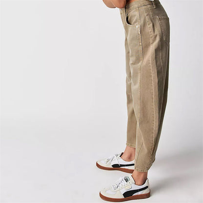 Jeans vaqueros de talle medio con pernera barrel crop para mujer - Tendencia