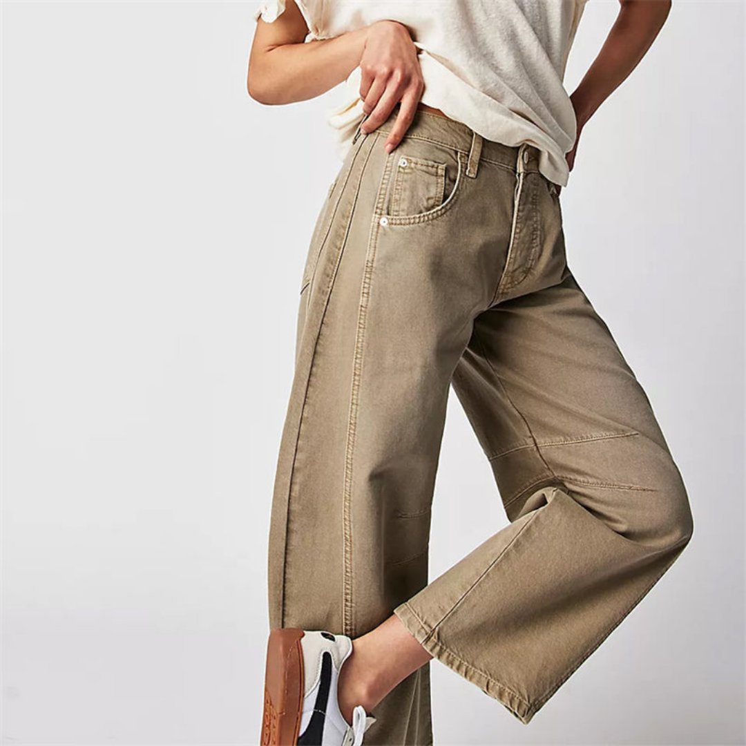 Jeans vaqueros de talle medio con pernera barrel crop para mujer - Tendencia