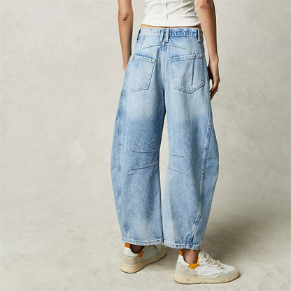 Jeans vaqueros de talle medio con pernera barrel crop para mujer - Tendencia