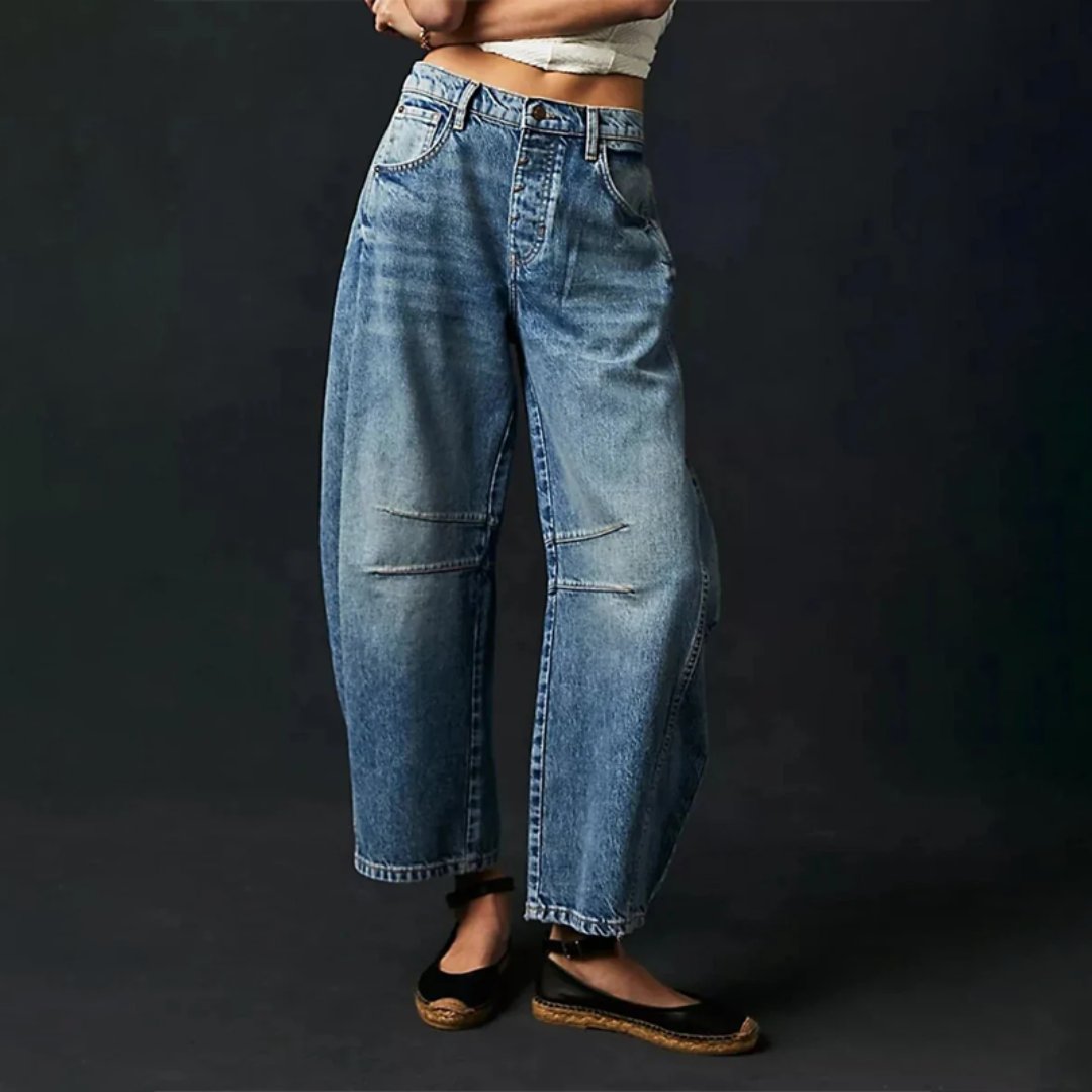 Women's Mid-Rise Heavyweight Denim Cropped Barrel Leg Jeans