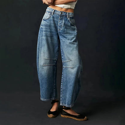 Women's Mid-Rise Heavyweight Denim Cropped Barrel Leg Jeans