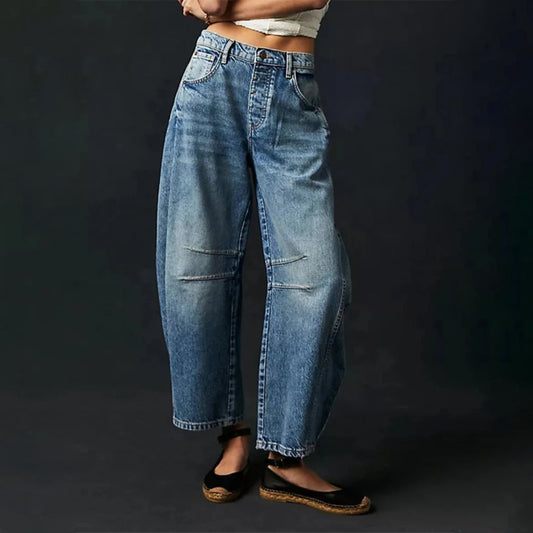 Women's Mid-Rise Heavyweight Denim Cropped Barrel Leg Jeans