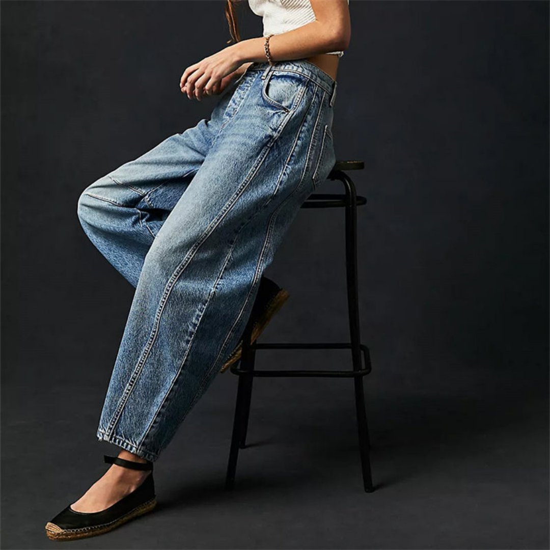 Jeans vaqueros de talle medio con pernera barrel crop para mujer - Tendencia