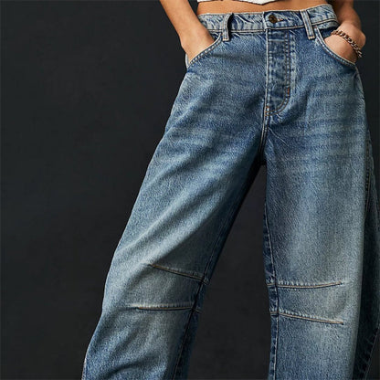 Jeans vaqueros de talle medio con pernera barrel crop para mujer - Tendencia