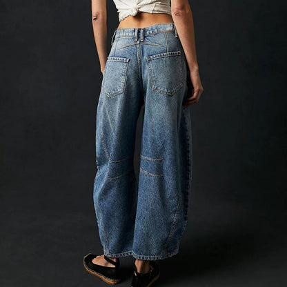 Jeans vaqueros de talle medio con pernera barrel crop para mujer - Tendencia