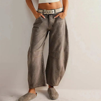 Women's Mid-Rise Heavyweight Denim Cropped Barrel Leg Jeans