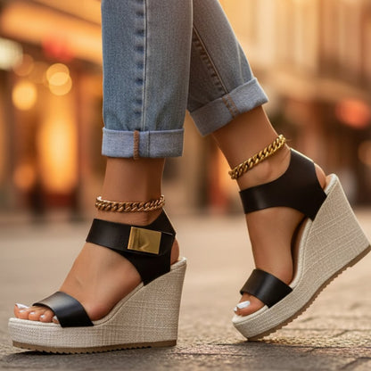 Sandalias de Cuña con Plataforma y Tira | Estilo Ortopédico para Mujer