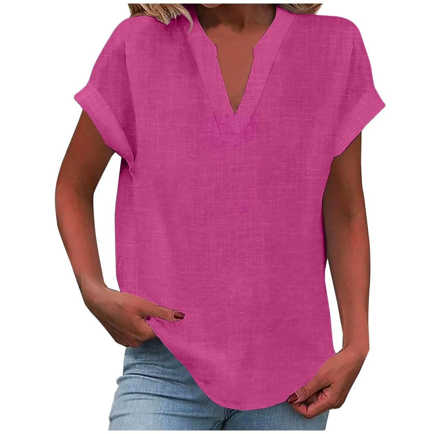 Blusa Cuello V Relaxed Fit Manga Corta Algodón