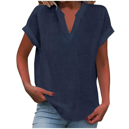 Blusa Cuello V Relaxed Fit Manga Corta Algodón
