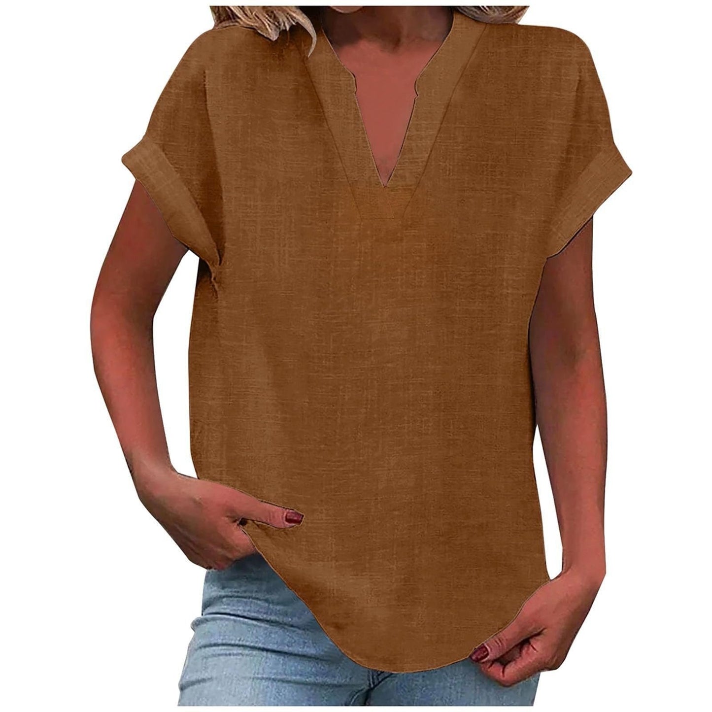 Blusa Cuello V Relaxed Fit Manga Corta Algodón