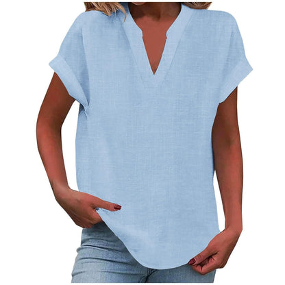 Blusa Cuello V Relaxed Fit Manga Corta Algodón