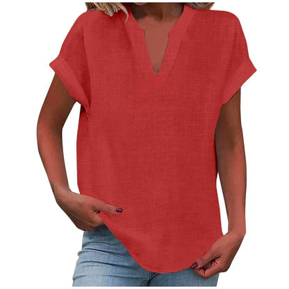 Blusa Cuello V Relaxed Fit Manga Corta Algodón