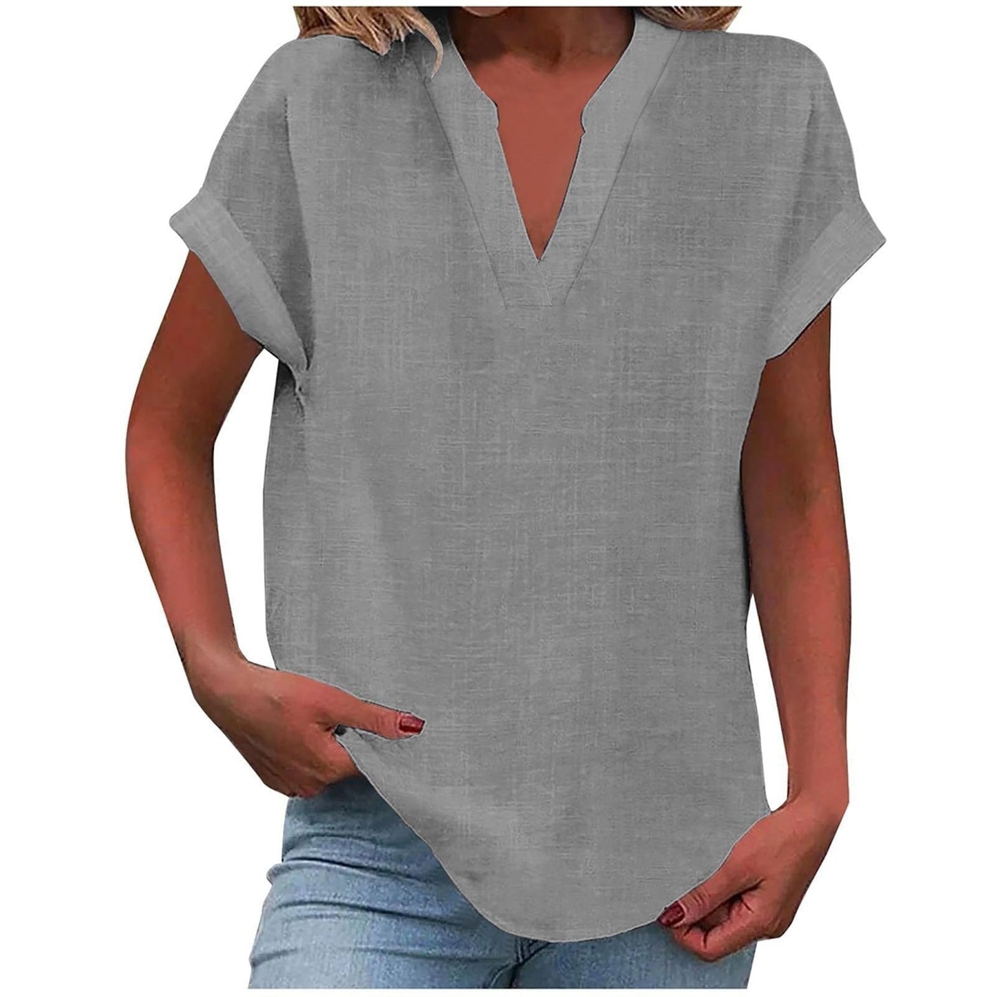 Blusa Cuello V Relaxed Fit Manga Corta Algodón