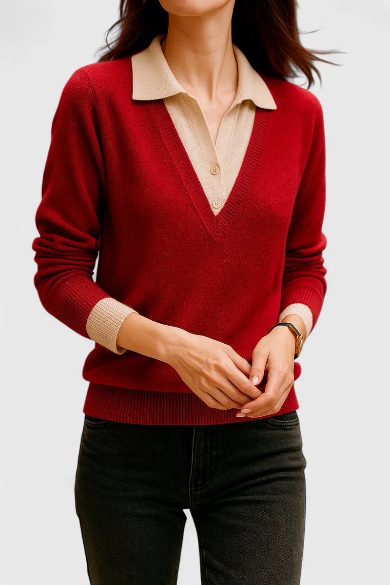 Camila | Suéter de punto con cuello polo y escote en V para mujer
