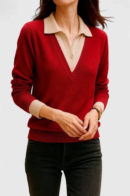 Camila | Suéter de punto con cuello polo y escote en V para mujer