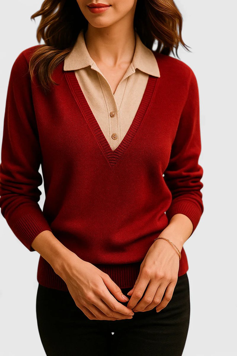 Camila | Suéter de punto con cuello polo y escote en V para mujer
