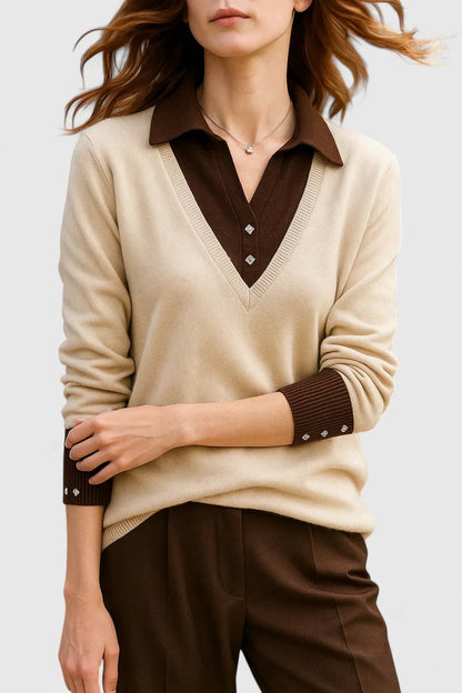 Camila | Suéter de punto con cuello polo y escote en V para mujer