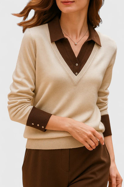 Camila | Suéter de punto con cuello polo y escote en V para mujer