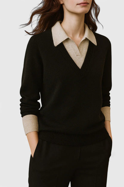 Camila | Suéter de punto con cuello polo y escote en V para mujer