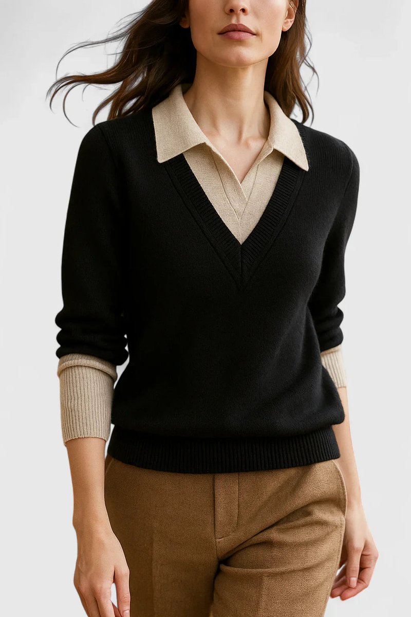 Camila | Suéter de punto con cuello polo y escote en V para mujer
