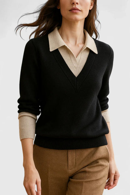 Camila | Suéter de punto con cuello polo y escote en V para mujer
