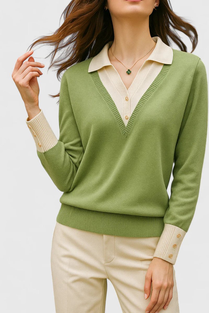 Camila | Suéter de punto con cuello polo y escote en V para mujer