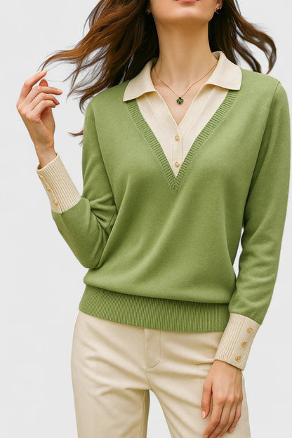 Camila | Suéter de punto con cuello polo y escote en V para mujer