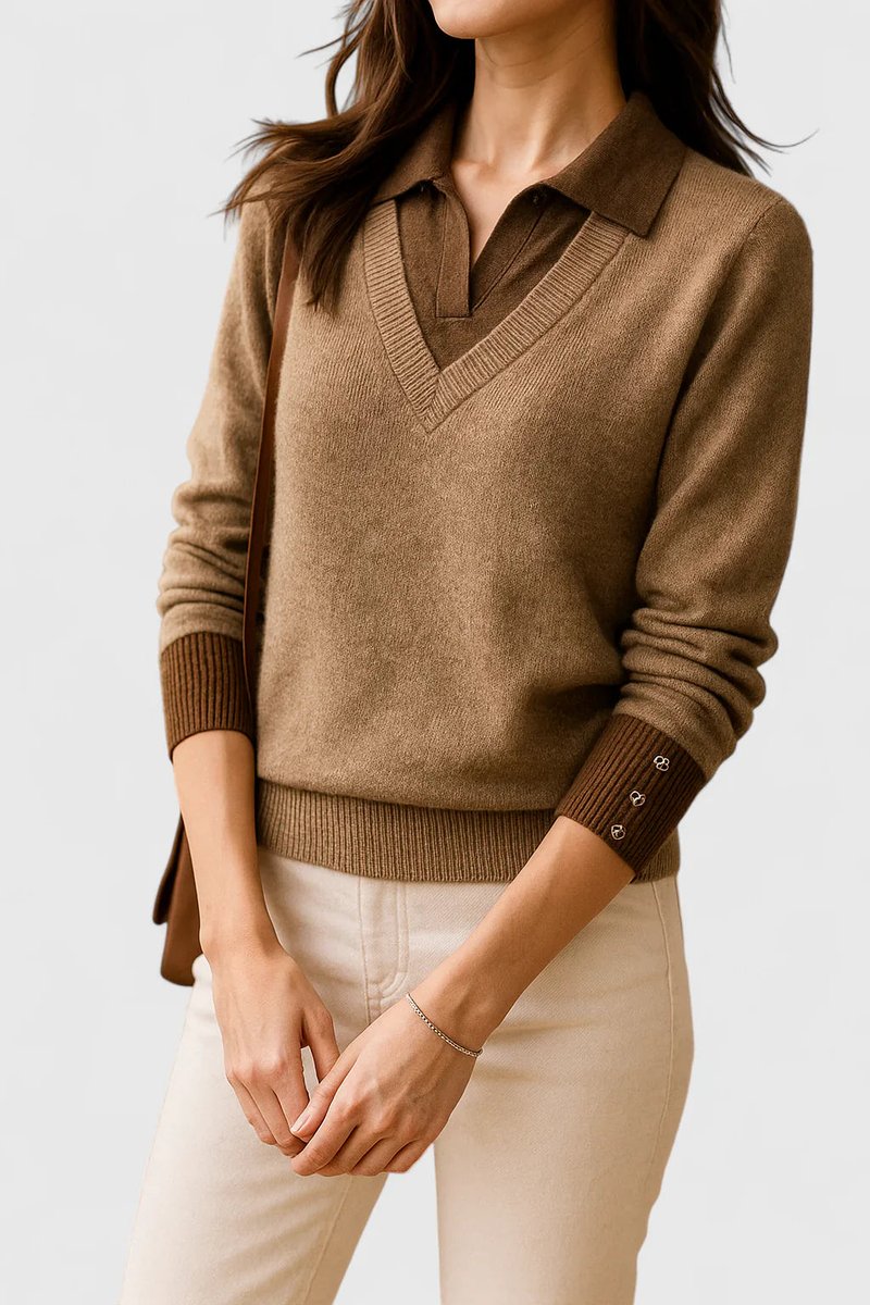 Camila | Suéter de punto con cuello polo y escote en V para mujer