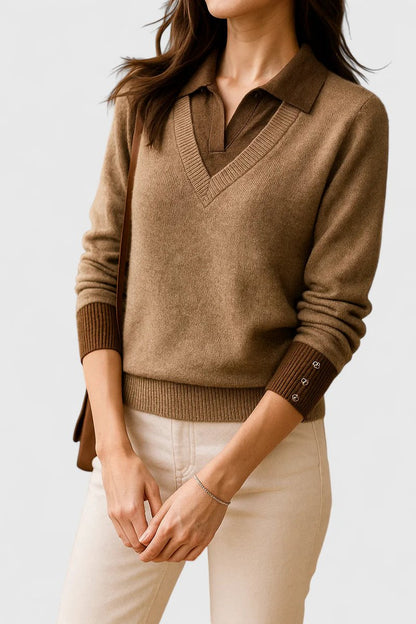 Camila | Suéter de punto con cuello polo y escote en V para mujer