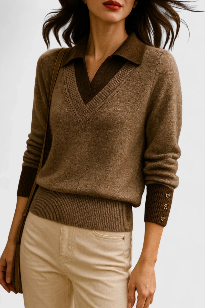 Camila | Suéter de punto con cuello polo y escote en V para mujer