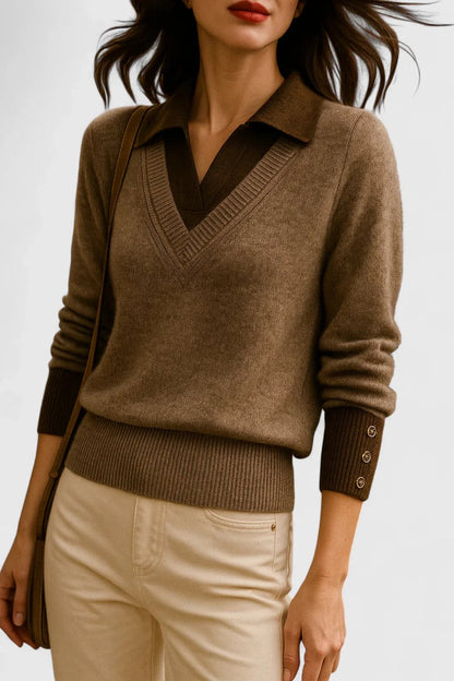 Camila | Suéter de punto con cuello polo y escote en V para mujer