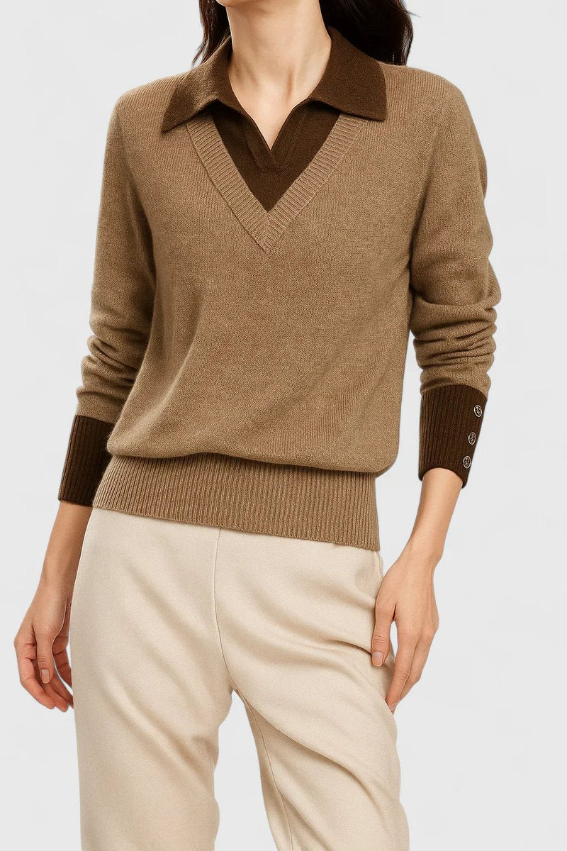 Camila | Suéter de punto con cuello polo y escote en V para mujer