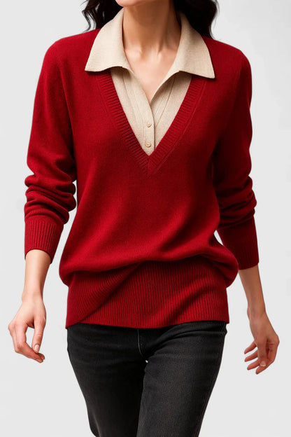 Camila | Suéter de punto con cuello polo y escote en V para mujer