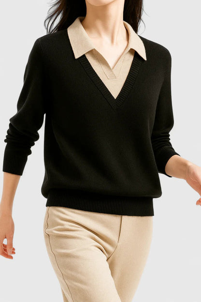 Camila | Suéter de punto con cuello polo y escote en V para mujer