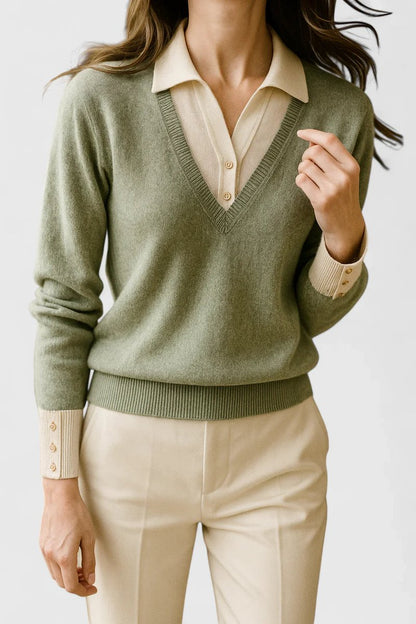 Camila | Suéter de punto con cuello polo y escote en V para mujer