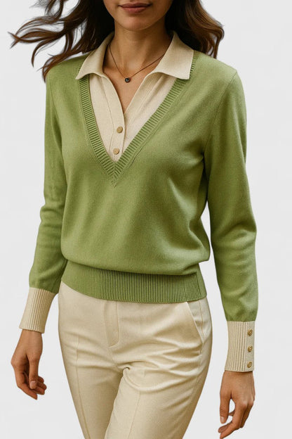 Camila | Suéter de punto con cuello polo y escote en V para mujer
