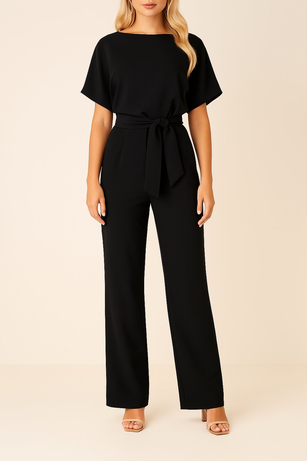 Women's Wide Leg Jumpsuit Short Sleeve Belted - Grün