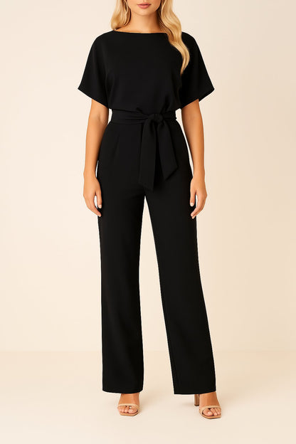 Women's Wide Leg Jumpsuit Short Sleeve Belted - Grün