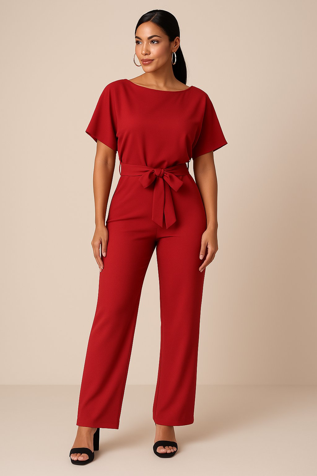 Women's Wide Leg Jumpsuit Short Sleeve Belted - Blau