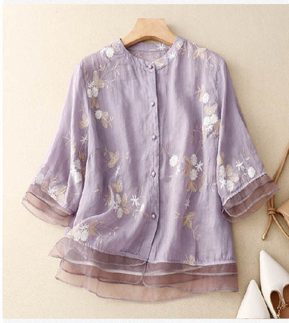 Blusa Chic Con Acentos Florales Para Mujer - Elegancia Moderna
