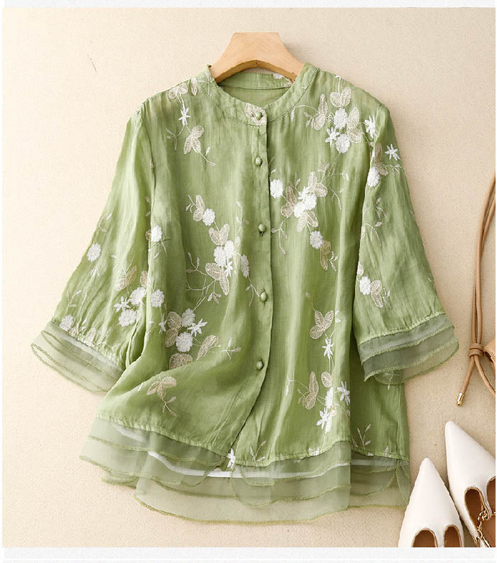 Blusa Chic Con Acentos Florales Para Mujer - Elegancia Moderna
