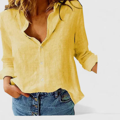 Camisa De Lino Con Cuello De Solapa Para Mujer