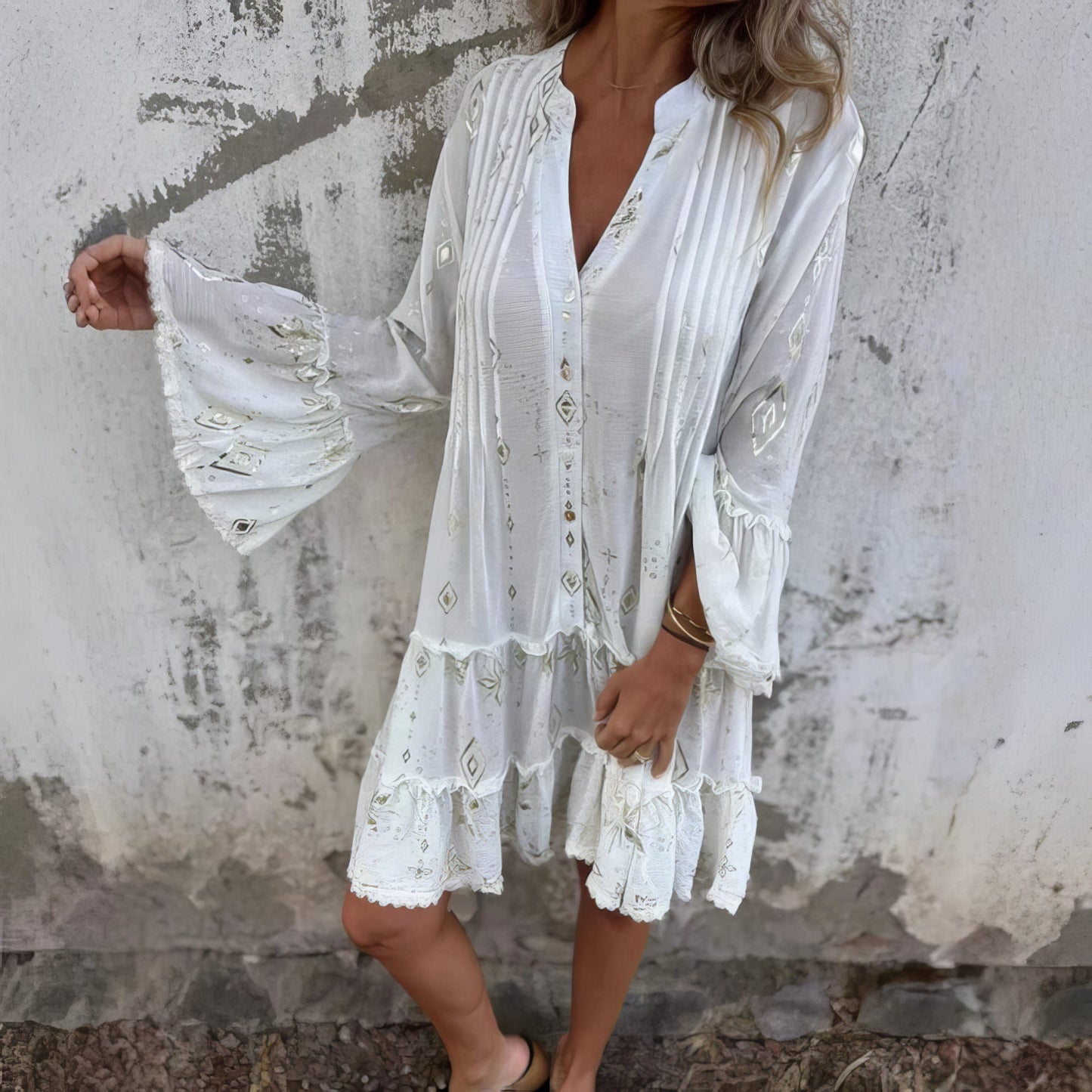 Vestido boho con mangas amplias para mujer, ligero y elegante para verano