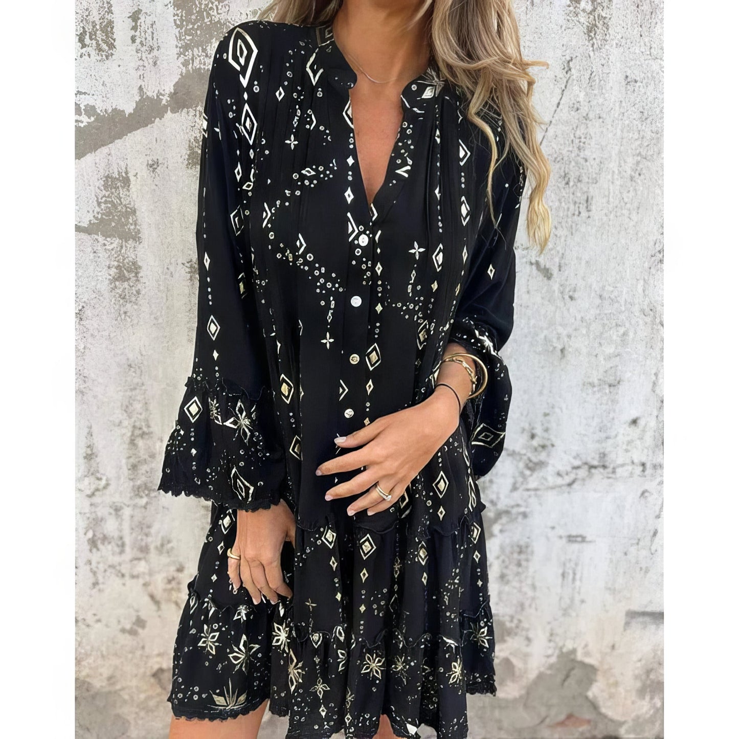 Vestido boho con mangas amplias para mujer, ligero y elegante para verano