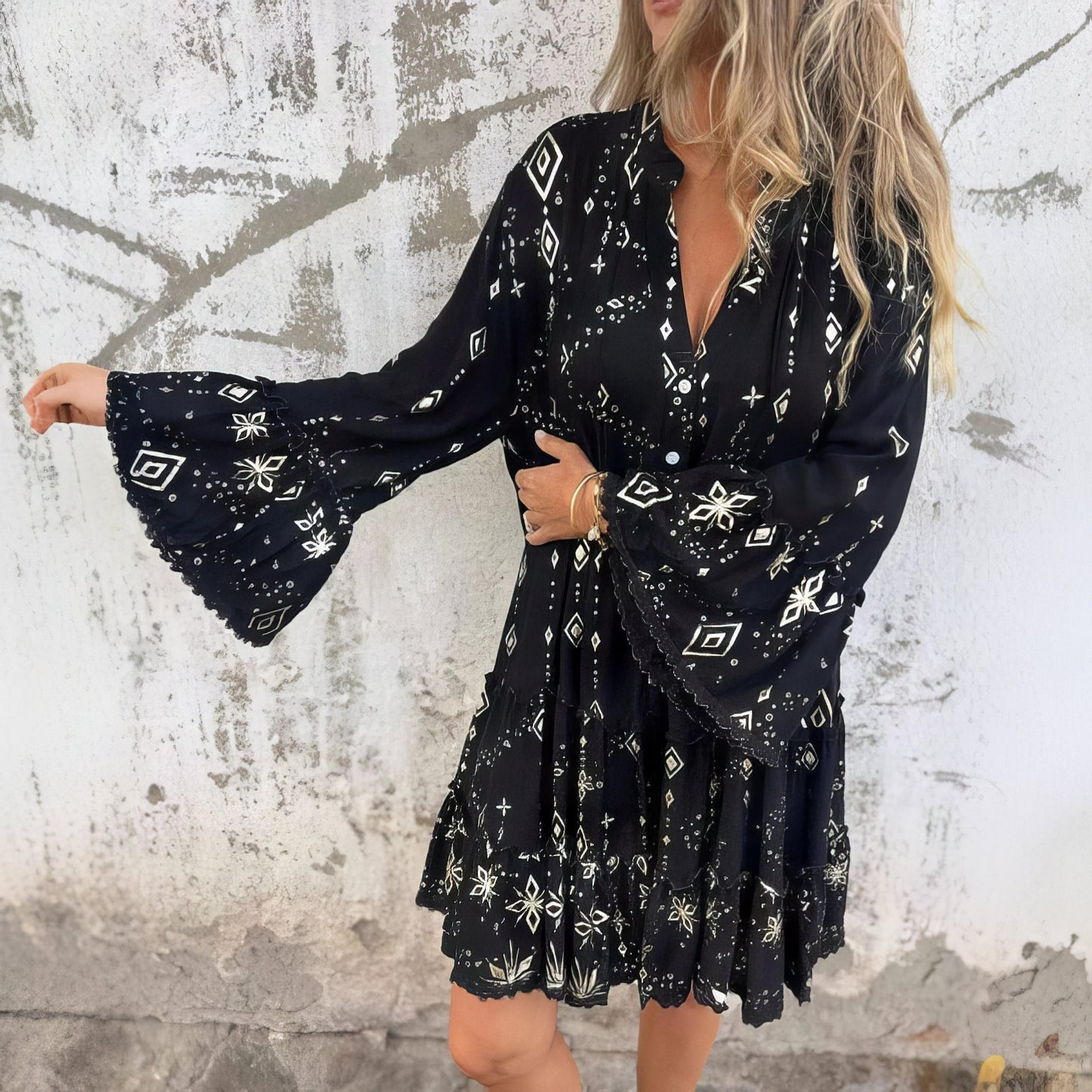 Vestido boho con mangas amplias para mujer, ligero y elegante para verano