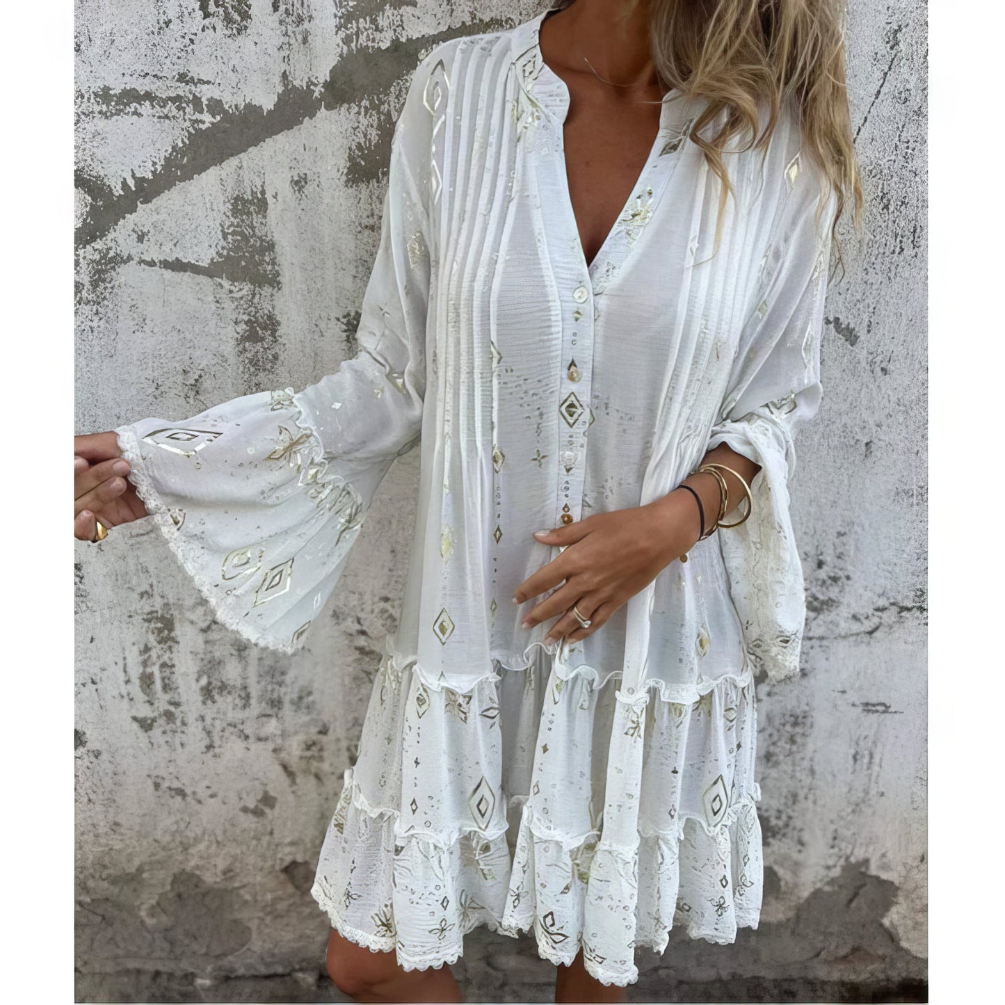 Vestido boho con mangas amplias para mujer, ligero y elegante para verano