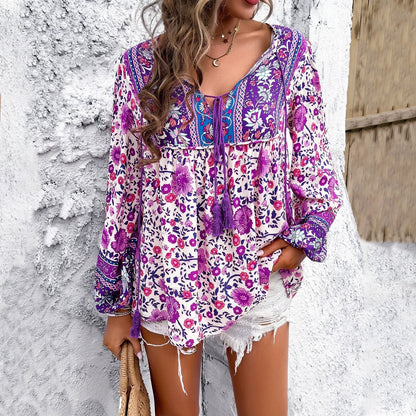 Zadie | Women's Boho Floral Long Sleeve Tunic Blouse - Image 3